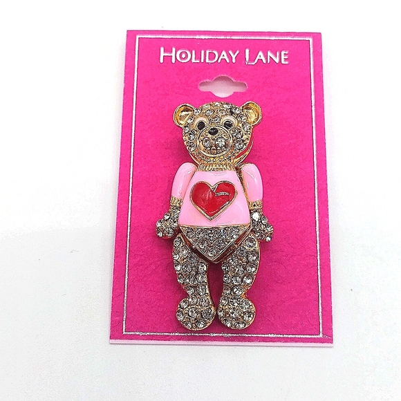 Holiday Lane Teddy Bear with Heart and Cubic Zirconia by Macy's - Picture 1 of 2